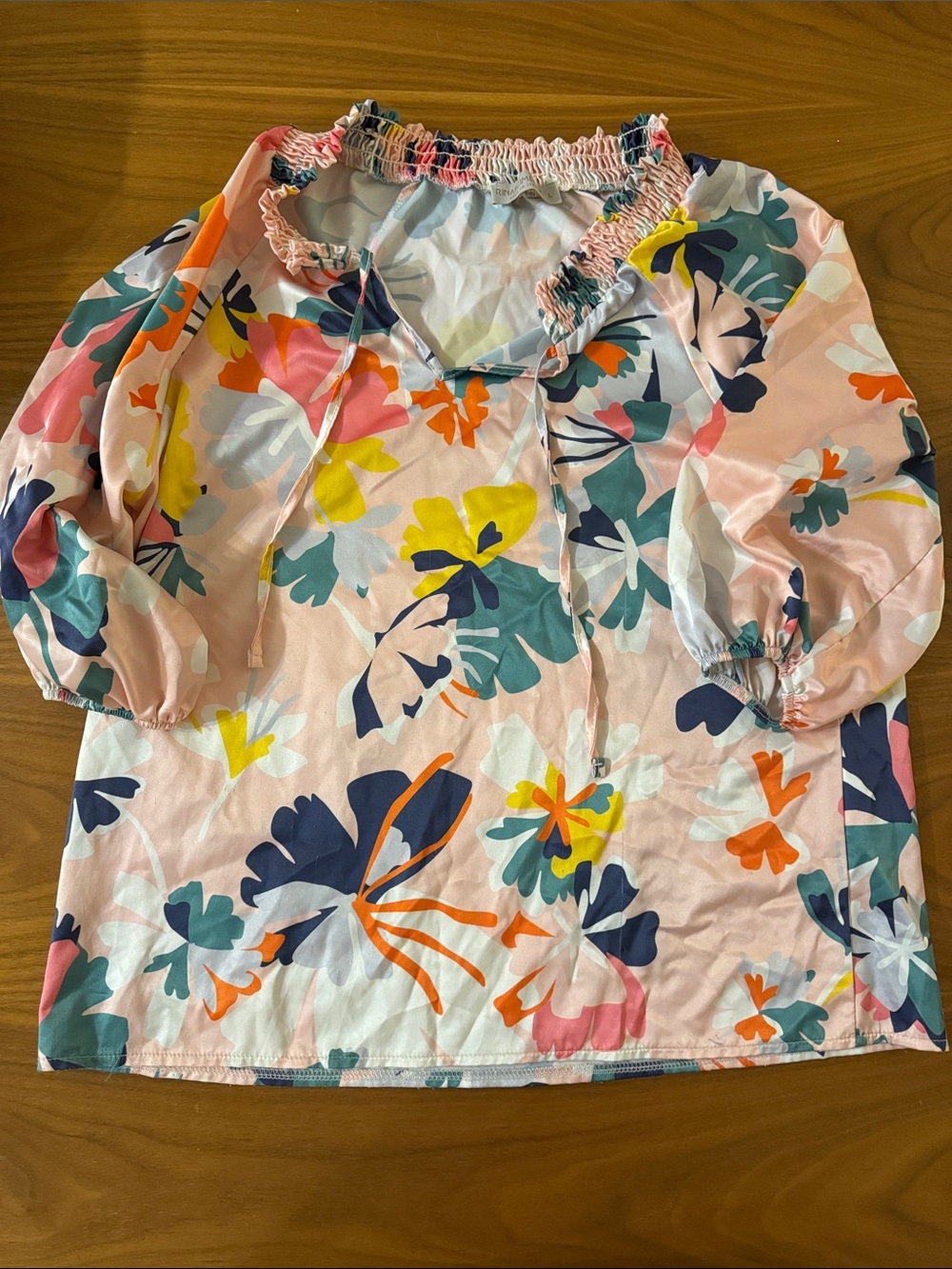 Rinascimento Pink Floral Drawstring Peasant Blouse